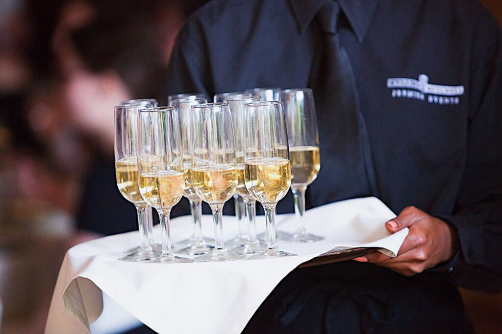 Champagne served on a tray