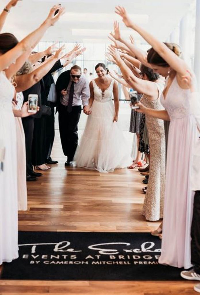 A couple being sent off after their wedding at The Exchange