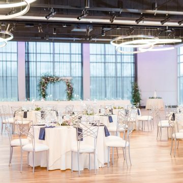 The Exchange Ballroom set for a wedding reception in Dublin, Ohio.